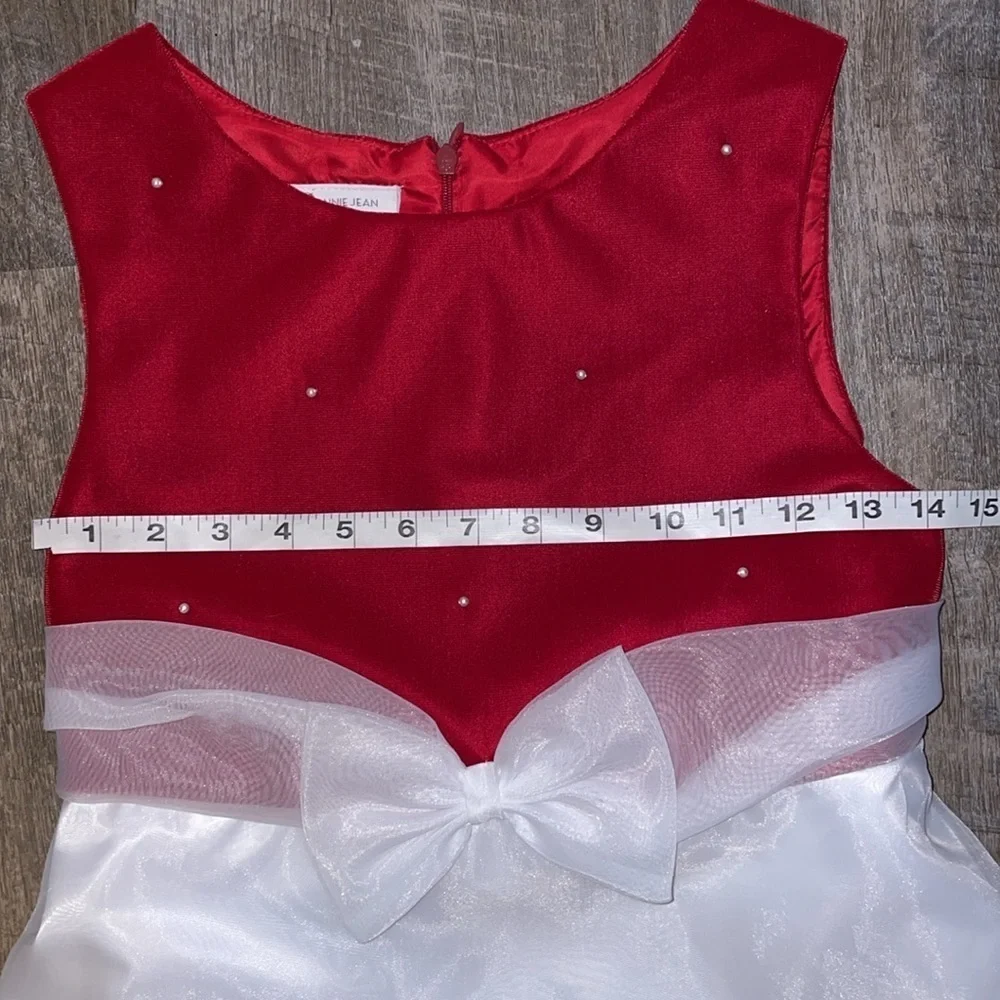Bonnie Jean Vintage Red Velvet with Pearl Bead Detail White Tulle Skirt Dress 16